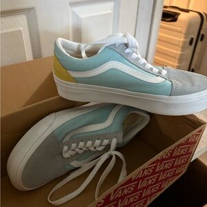 Vans Pastel Blue and Yellow Old Skool Sneakers